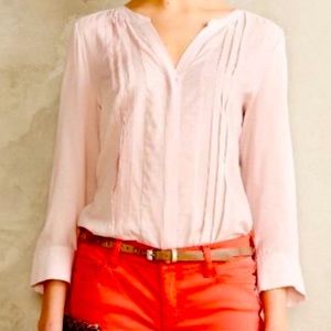 maeve Anthropologie light pink 3/4 sleeve pintuck pleated blouse womens size 4